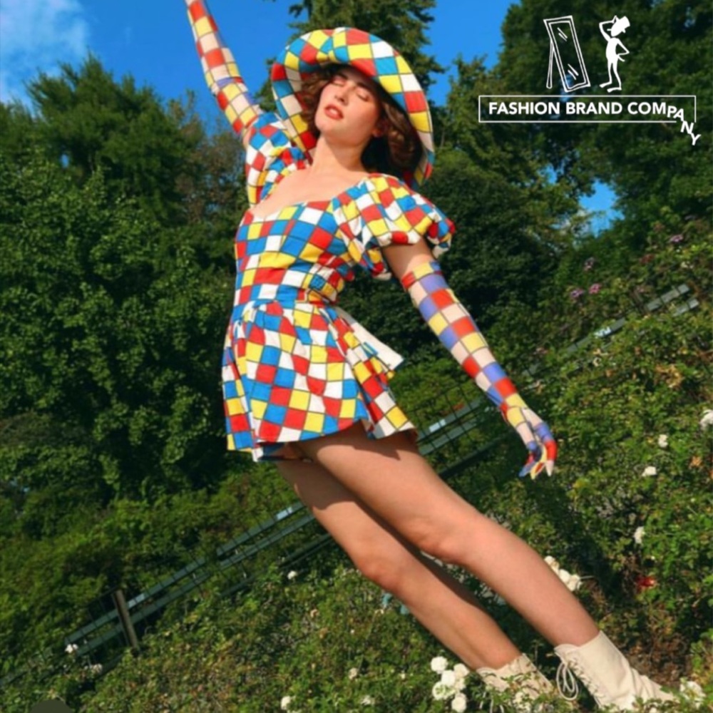 Fashion Brand Company Multi Colored Warped Check Printed Romper
